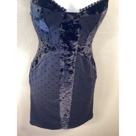 Free People Madeline NWOT Black Velvet Lace Sweetheart Polka Dot Mini Dress S - Picture 8 of 9